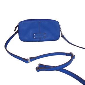 EUC Crossbody Tignanello Bright Blue Tri Zip Small Shoulder Bag Clutch Purse